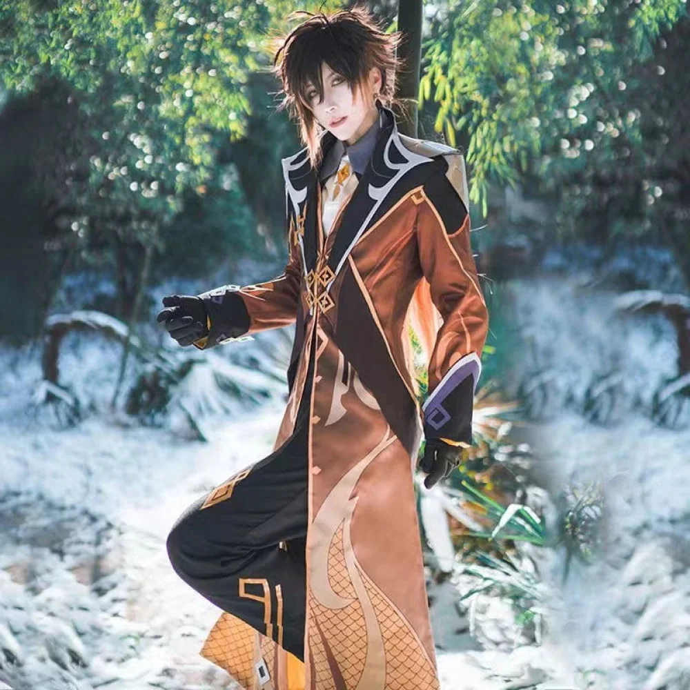 Genshin Impact Zhongli Cosplay Costume Full Set Wig Costume - Image 3