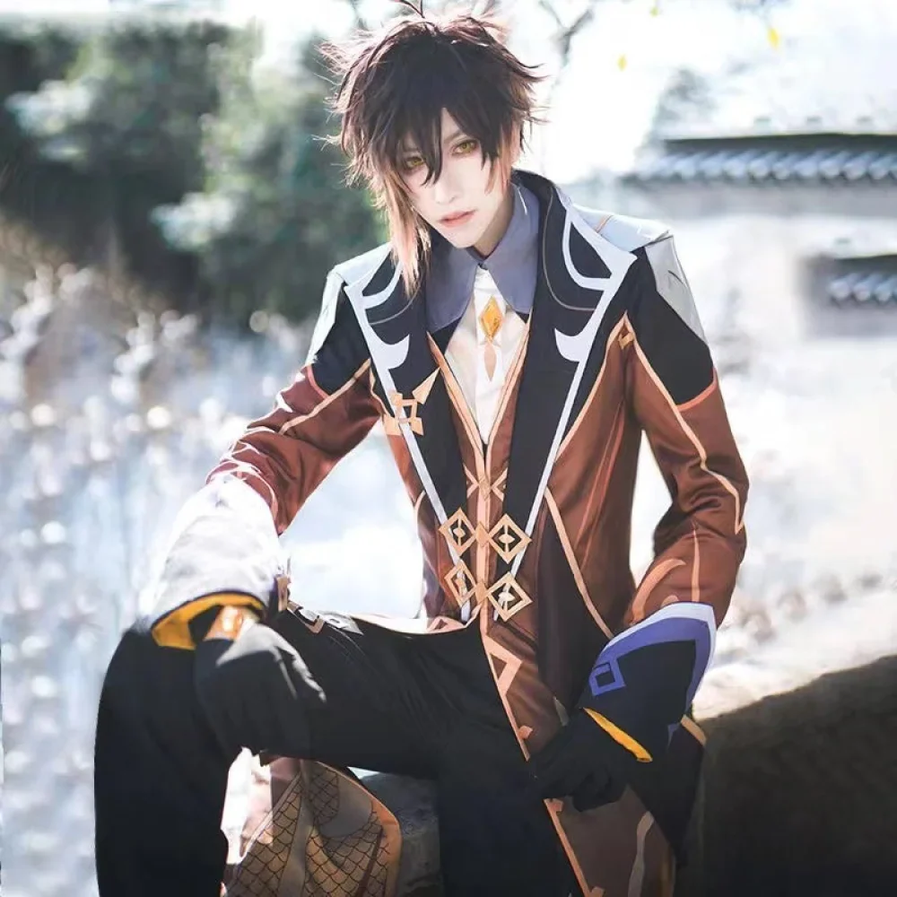 Genshin Impact Zhongli Cosplay Costume Full Set Wig Costume - Image 4